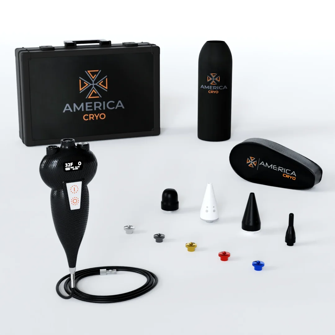 Portable cryotherapy kit with handheld device and attachments